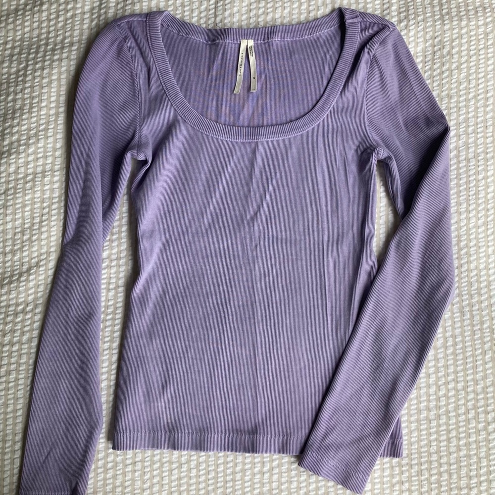 NEW Anthropologie Lavender Ribbed Long Sleeve Top